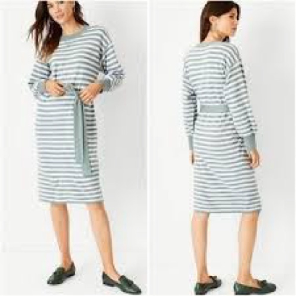 Ann Taylor sweater dress striped puff sleeve